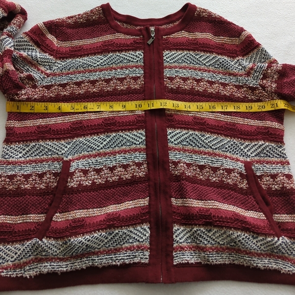Loft Maroon/Red White & Black Full Zip Cardigan Sweater Size XL - Picture 4 of 10